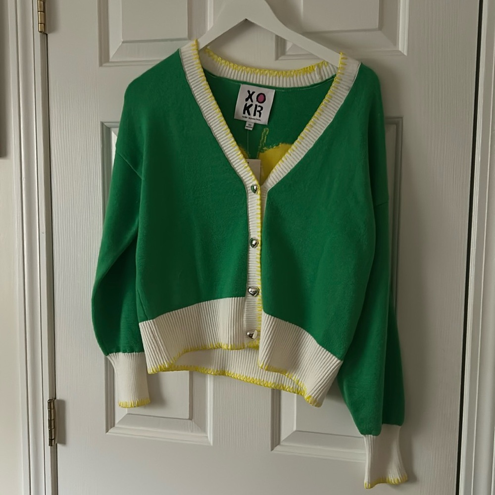 NWT XOKR Kerri Rosenthal Top Stitched Heart Detail Sweater